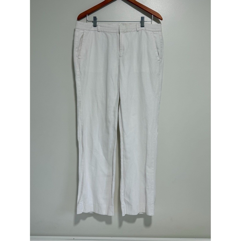 Banana Republic Linen Blend Straight Leg Pants White Womens 8 Coastal Summer